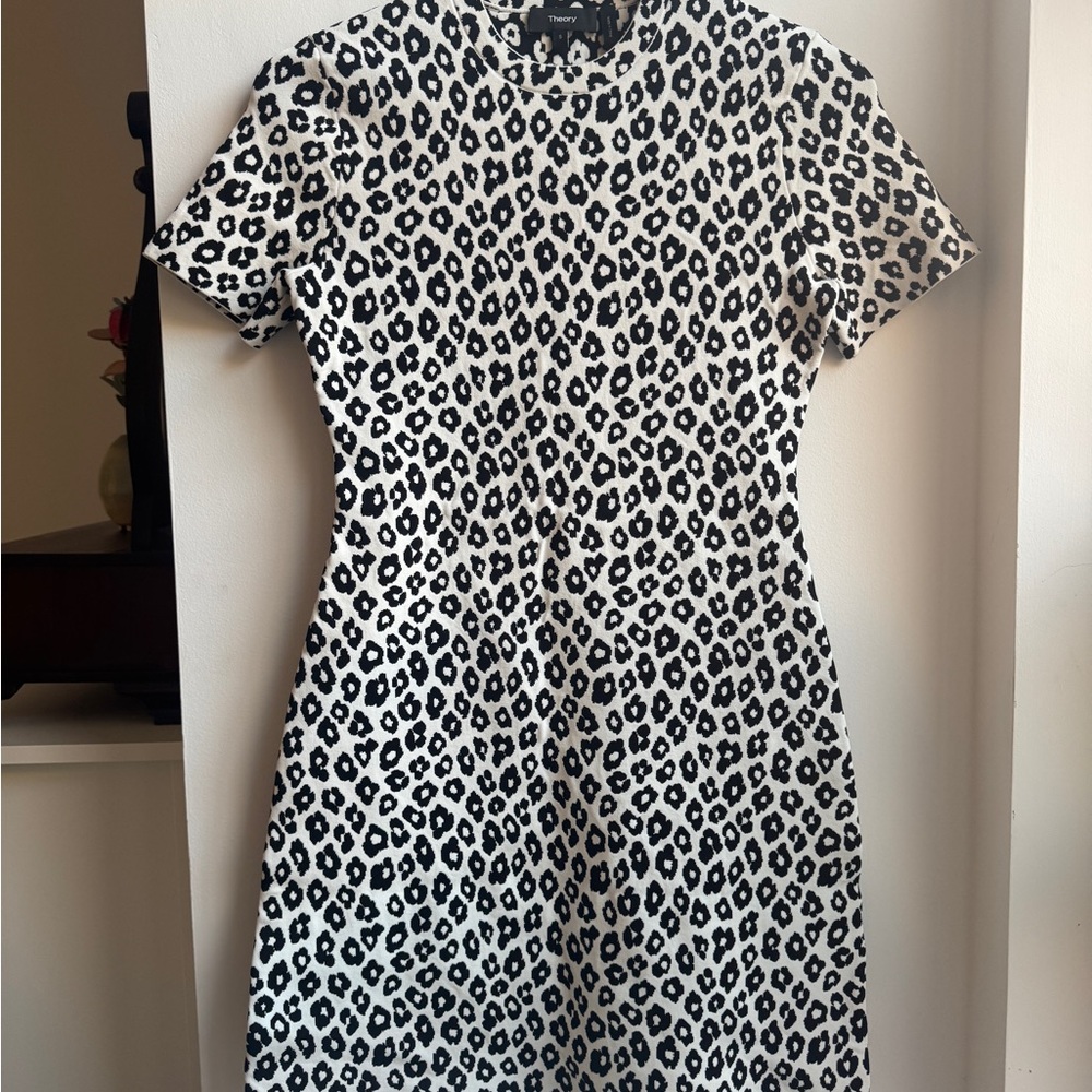 Theory Black and White Patterned Mini Dress - Never Worn